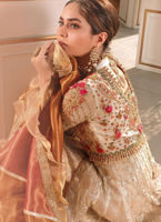 Pakistani Beige Embroidered Organza Anarkali Dress (2-Piece) - Image 4