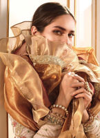 Pakistani Beige Embroidered Organza Anarkali Dress (2-Piece) - Image 5