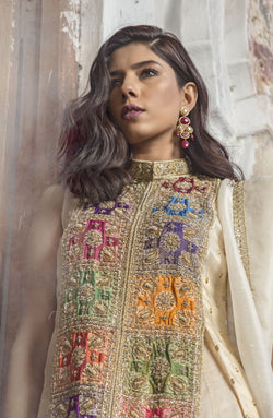 Nude Chatta Patti Silk-Blend Anarkali Dress (2-Piece) - Image 1