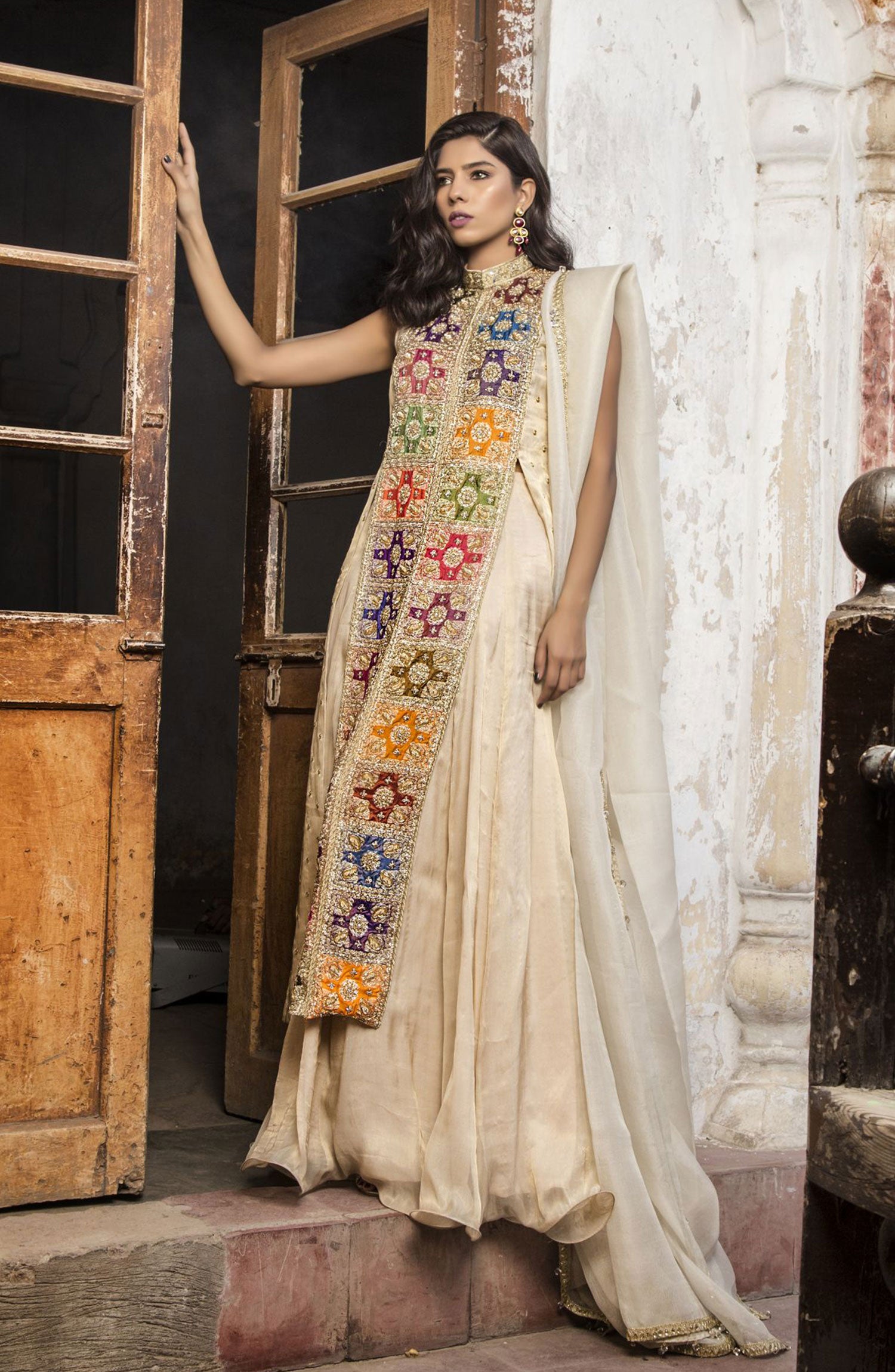 Nude Chatta Patti Silk-Blend Anarkali Dress (2-Piece) - Image 3