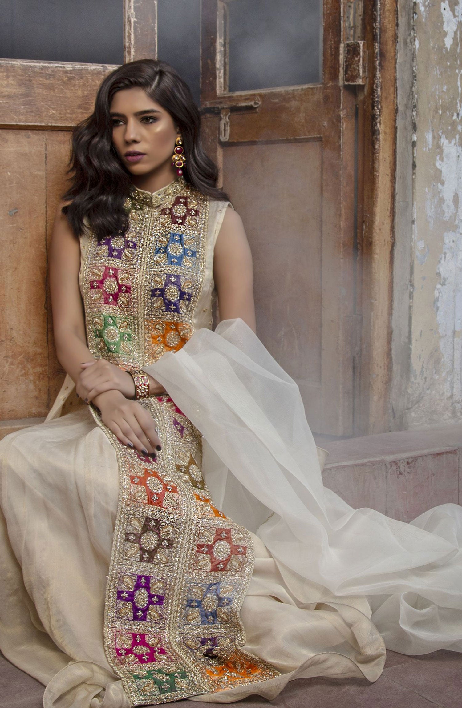 Nude Chatta Patti Silk-Blend Anarkali Dress (2-Piece) - Image 4