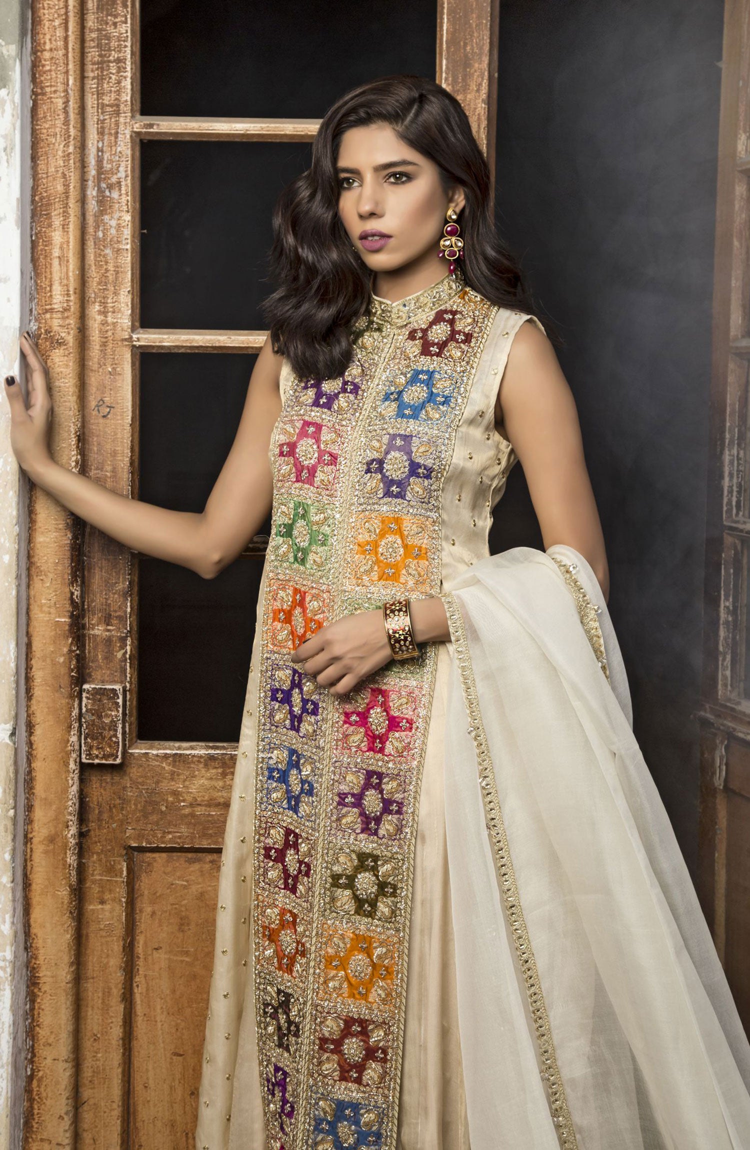 Nude Chatta Patti Silk-Blend Anarkali Dress (2-Piece) - Image 5