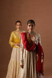 Indian Warm Beige Embroidered Silk Chanderi Anarkali (3-Piece) - Image 11