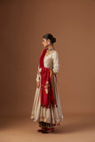Indian Warm Beige Embroidered Silk Chanderi Anarkali (3-Piece) - Image 13