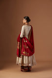 Indian Warm Beige Embroidered Silk Chanderi Anarkali (3-Piece) - Image 3