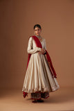 Indian Warm Beige Embroidered Silk Chanderi Anarkali (3-Piece) - Image 5