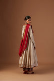 Indian Warm Beige Embroidered Silk Chanderi Anarkali (3-Piece) - Image 7