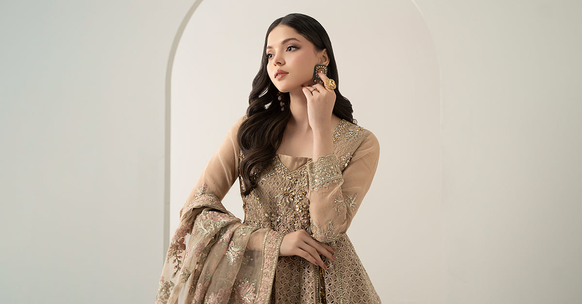 Beige Embroidered Organza Angrakha Dress (3-Piece) - Image 10