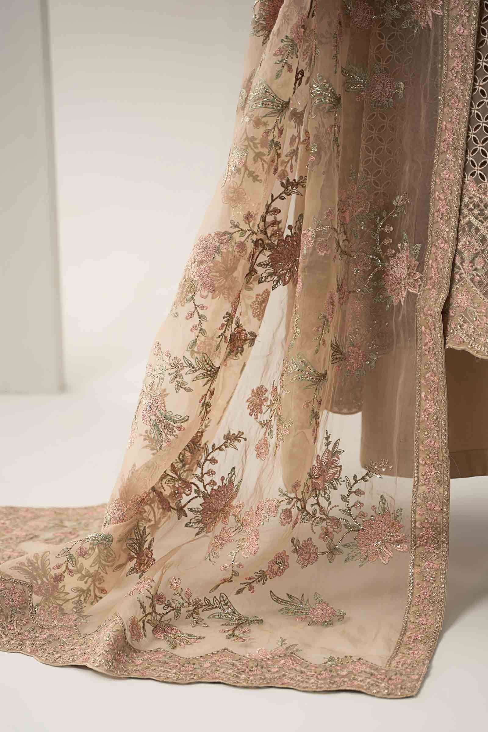 Beige Embroidered Organza Angrakha Dress (3-Piece) - Image 7