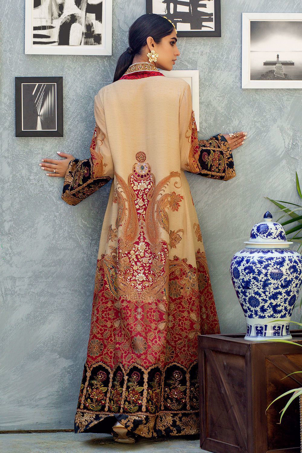 Beige Gota Embellished Silk Angrakha (1-Pc) - Image 4