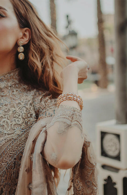 Beige Embroidered Tissue Jacket Co-ord Set (3-Piece) - Image 3