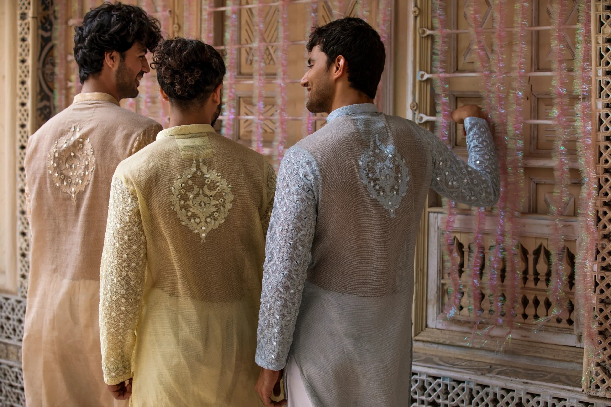 Pastel Mirror-Embroidered Cotton-Silk Kurta (2-Piece) - Image 2