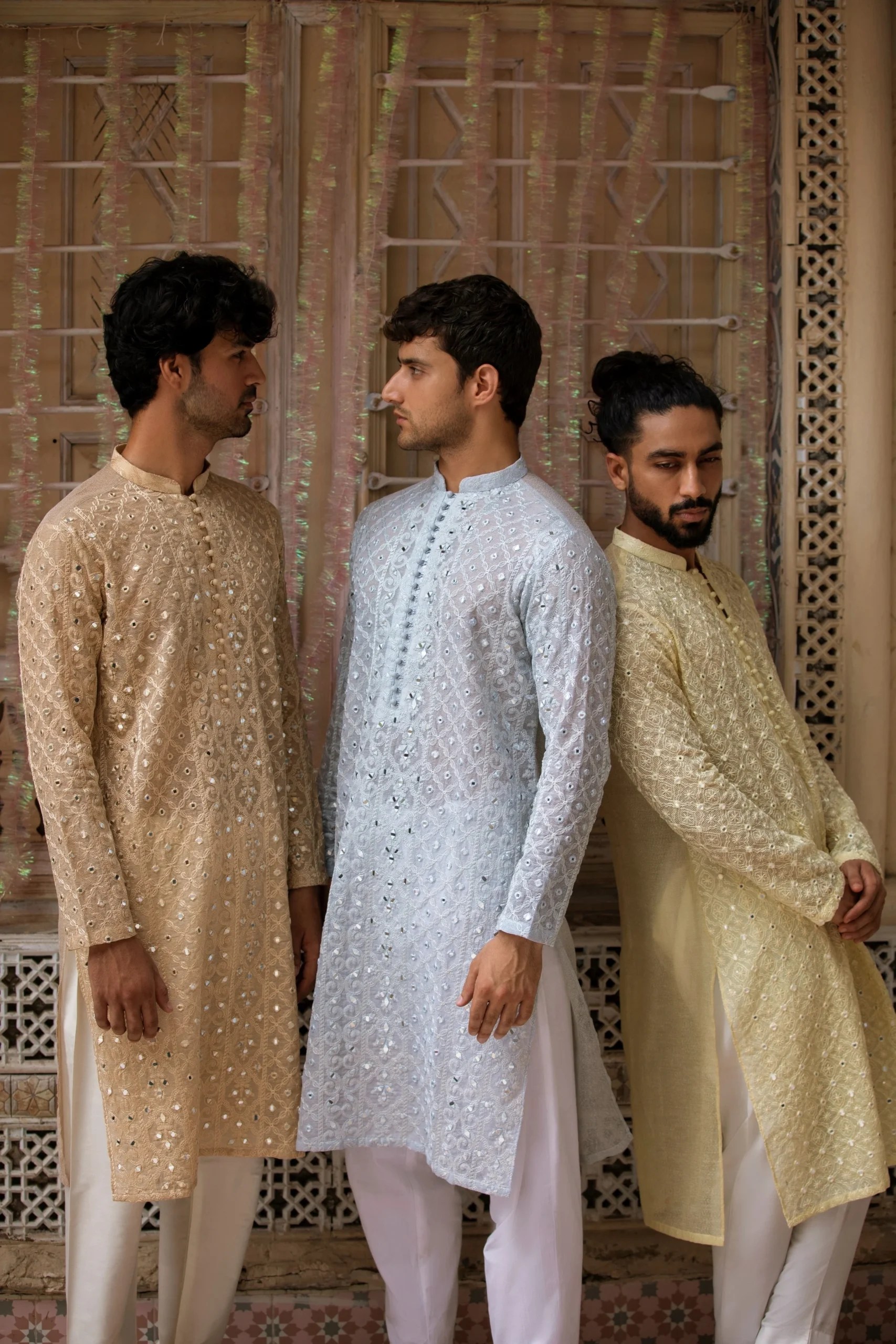 Pastel Mirror-Embroidered Cotton-Silk Kurta (2-Piece) - Image 3