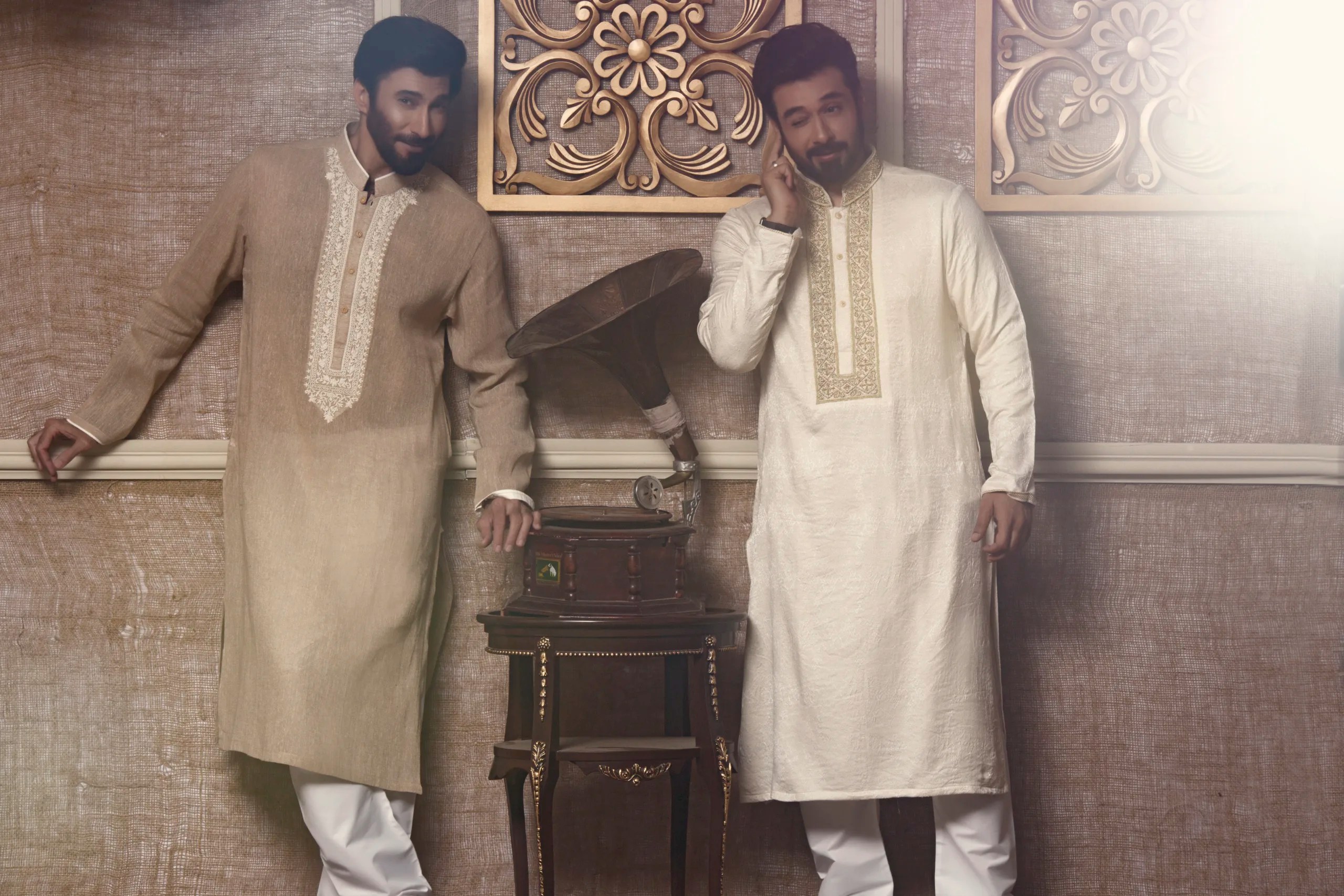 Beige Dardozi Embroidered Karandi Kurta (2-Piece) - Image 2