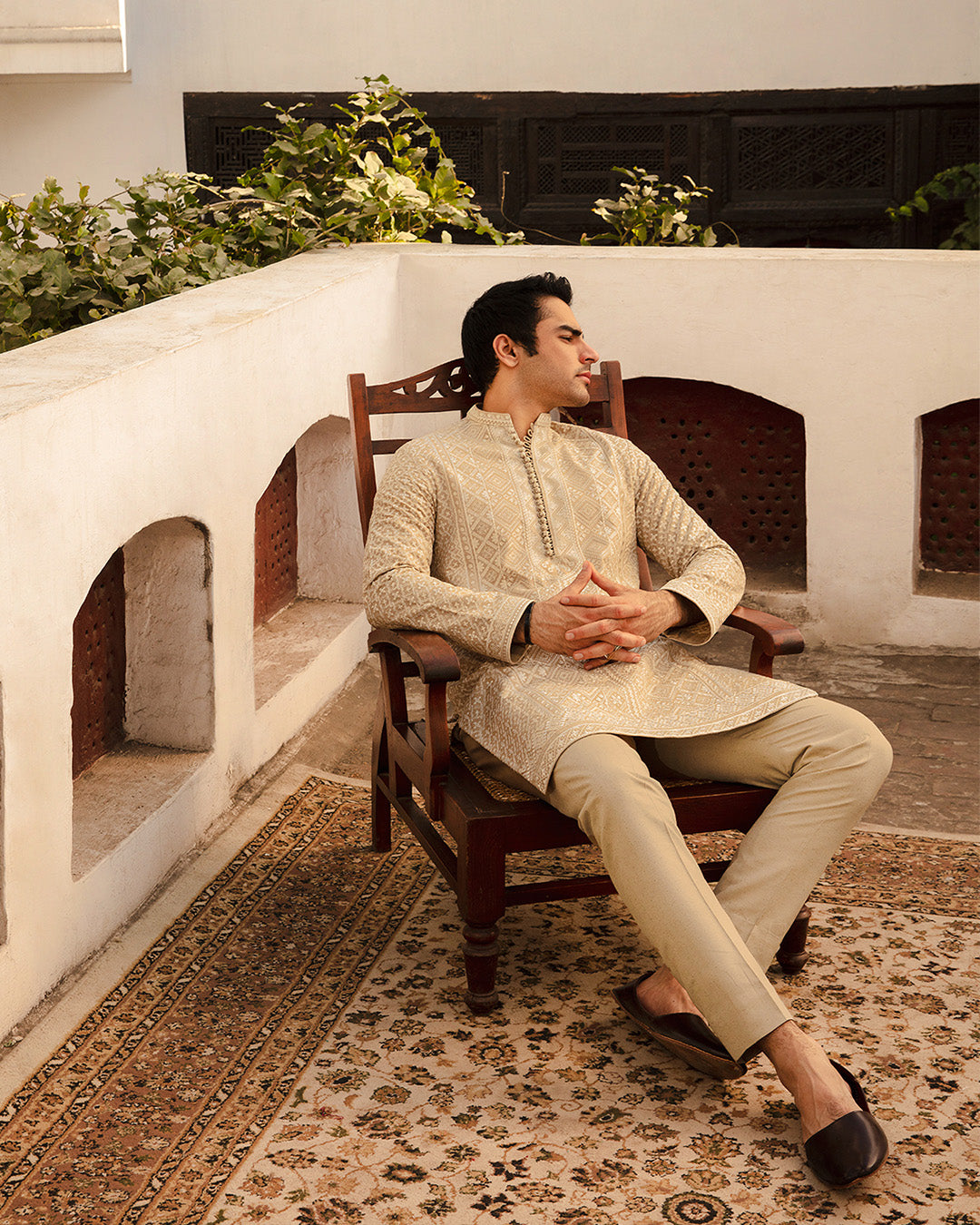 Bisque Embroidered Karandi Kurta Set (2-Piece) - Image 4