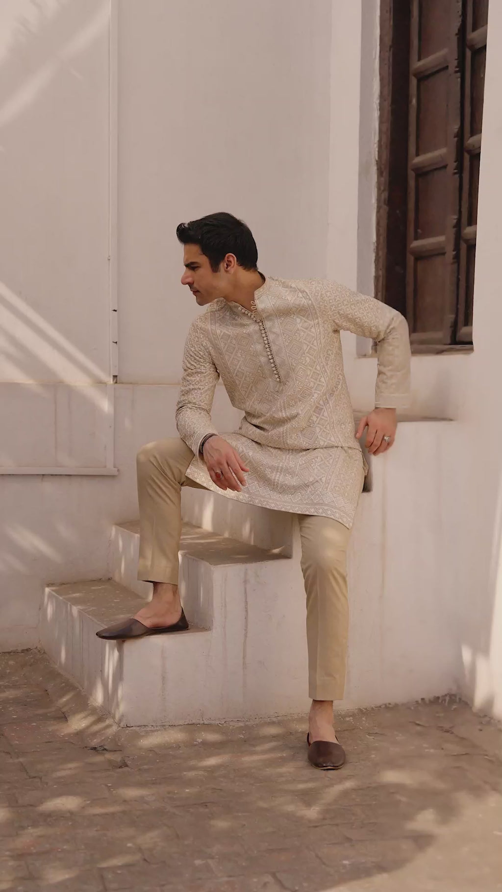 Bisque Embroidered Karandi Kurta Set (2-Piece) - Image 6