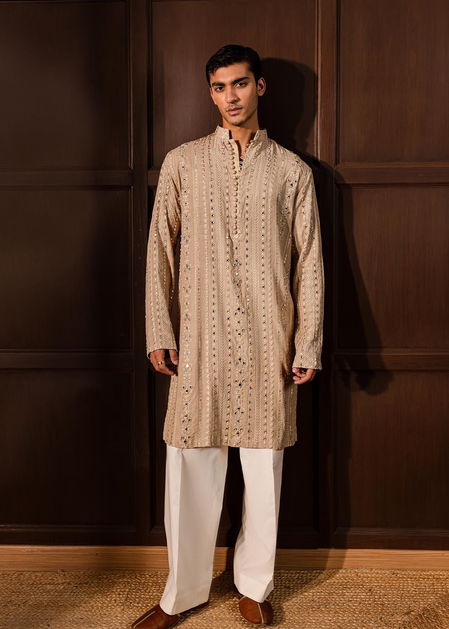 Oat Embroidered PK Rawsilk Kurta (2-Piece) - Image 1