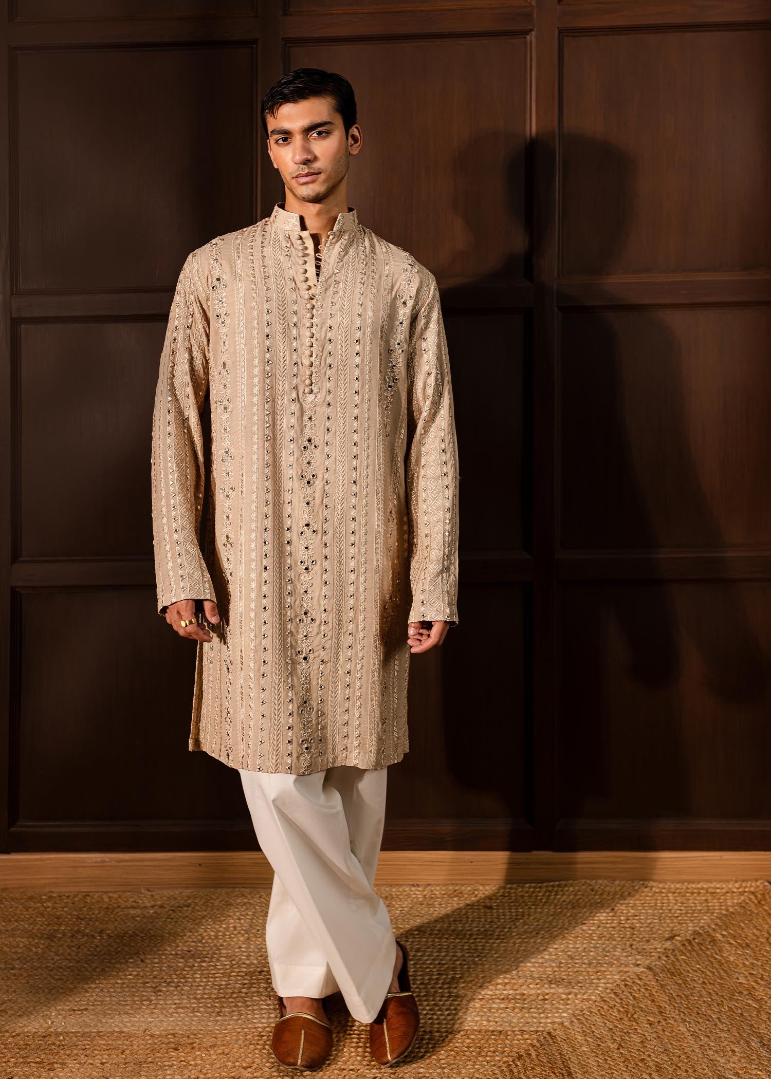 Oat Embroidered PK Rawsilk Kurta (2-Piece) - Image 2