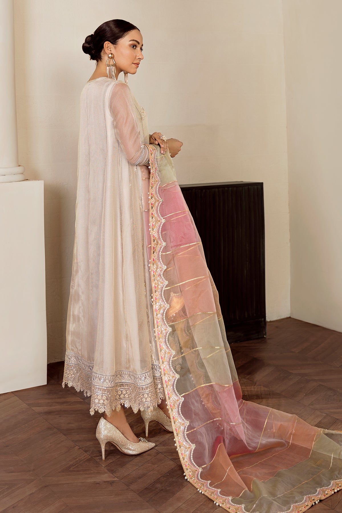 Pakistani Skin Embroidered Masoori Frock (3-Piece) - Image 2