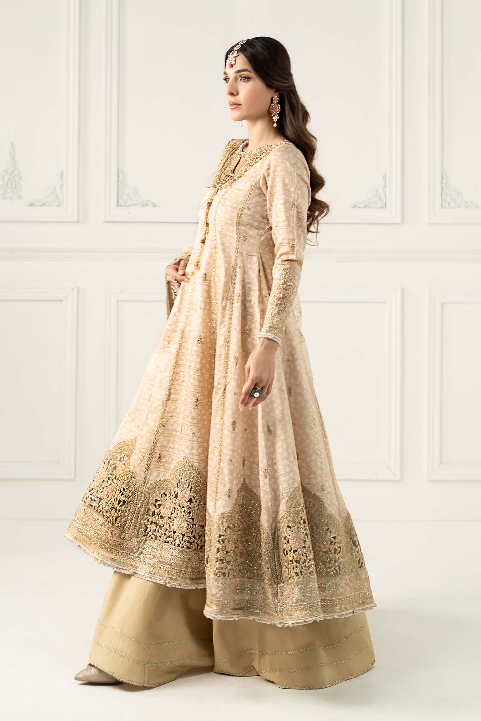 Beige Hand-Embellished Raw Silk Frock (3-Piece) - Image 5