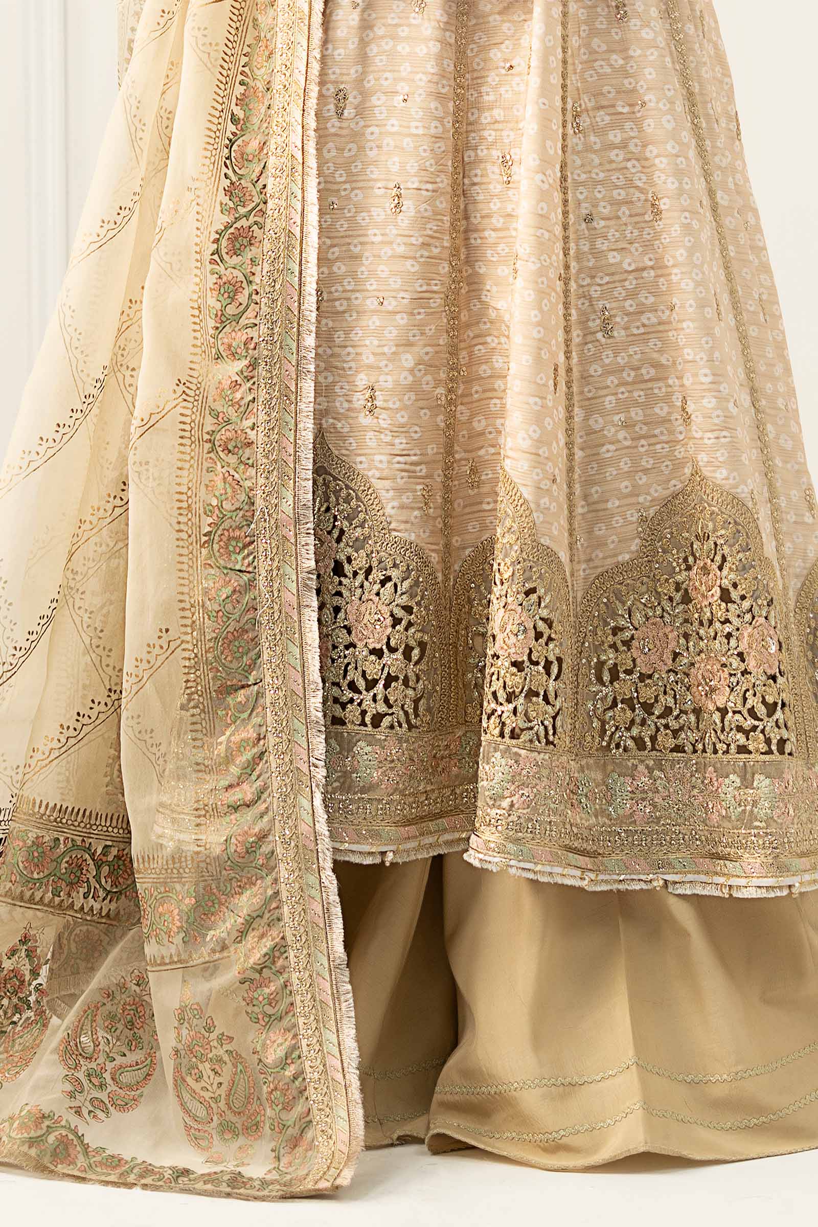 Beige Hand-Embellished Raw Silk Frock (3-Piece) - Image 7