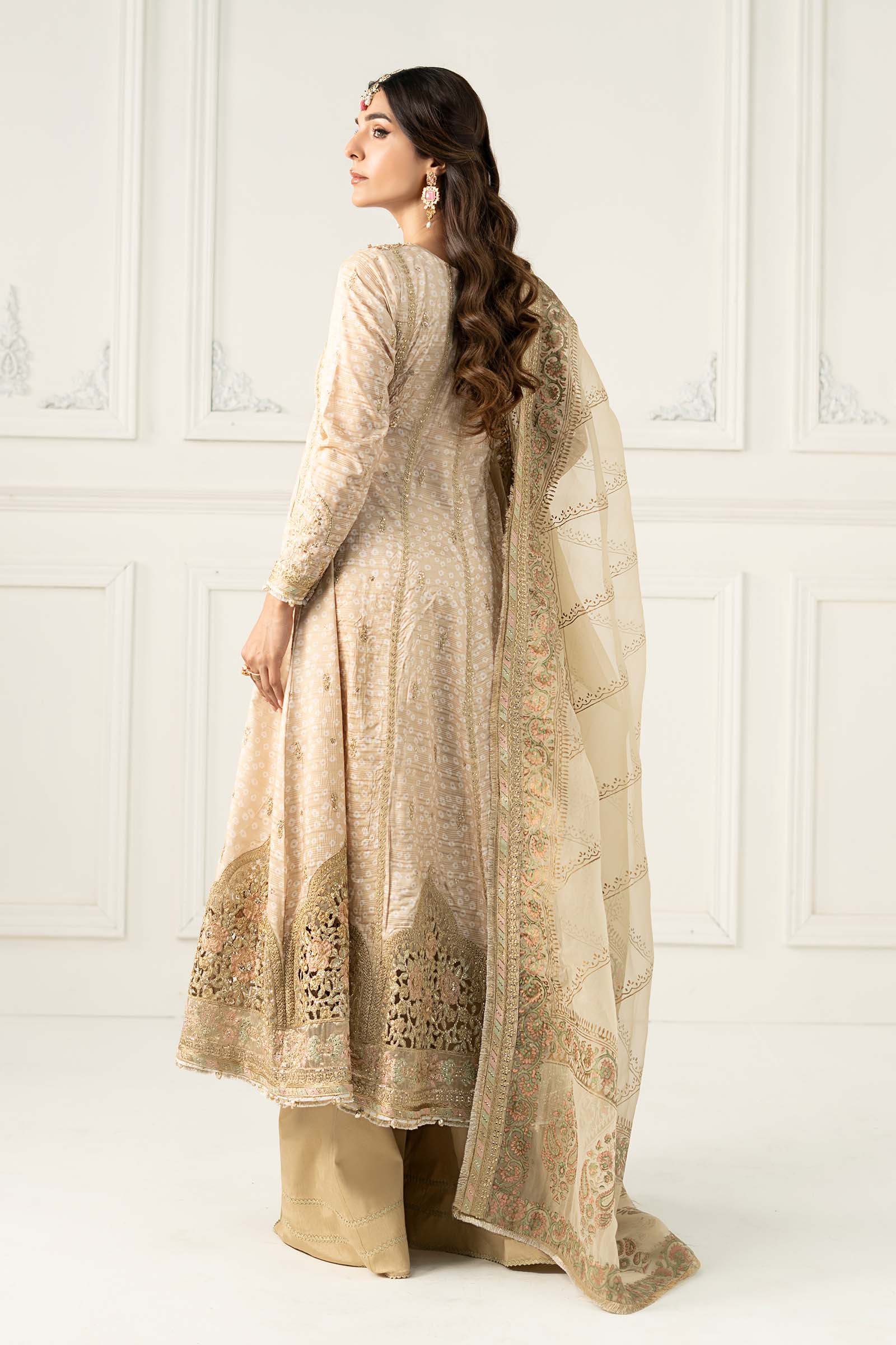Beige Hand-Embellished Raw Silk Frock (3-Piece) - Image 8