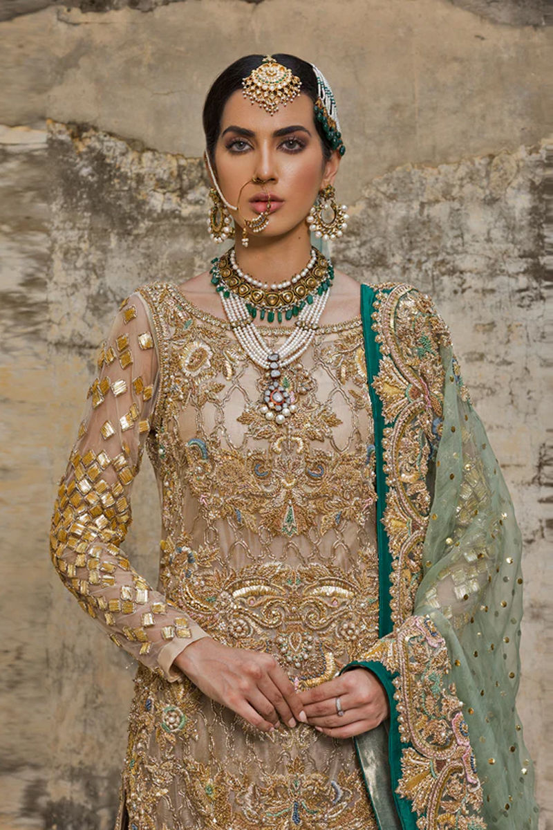 Beige Embellished Organza Gharara Set (3-Piece) - Image 3