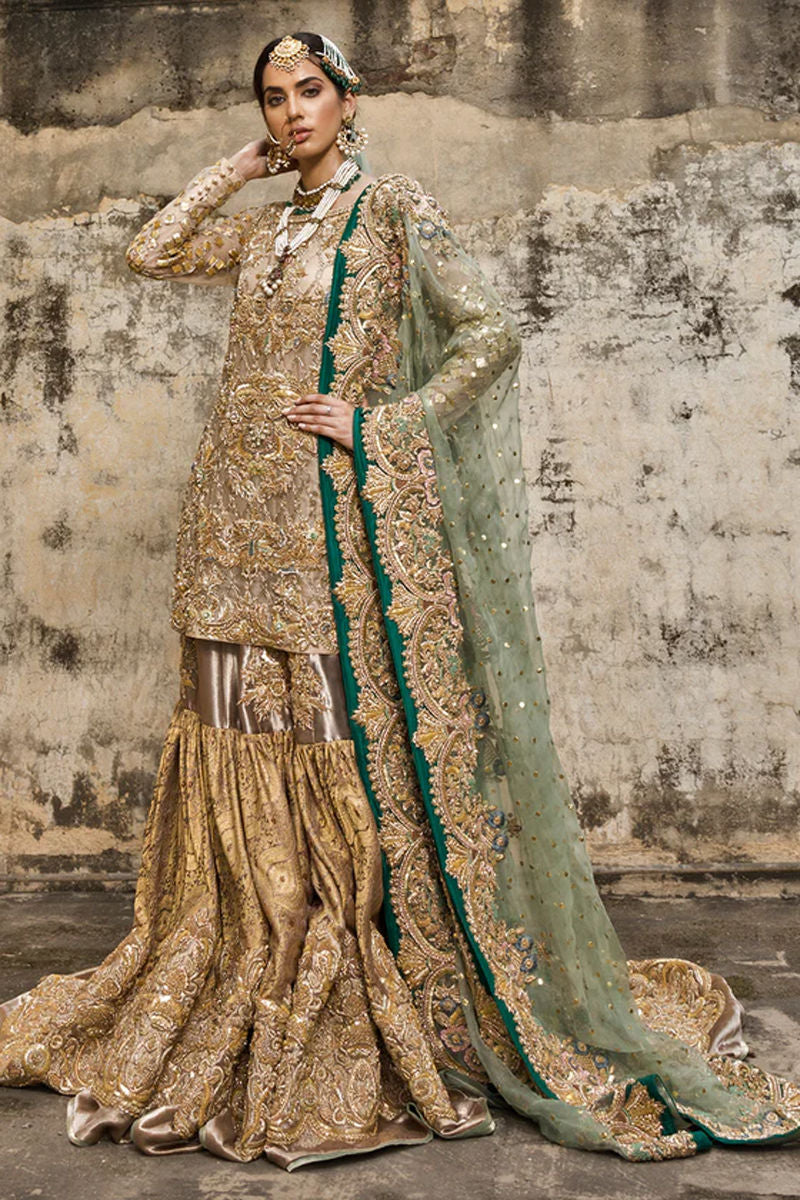Beige Embellished Organza Gharara Set (3-Piece) - Image 4