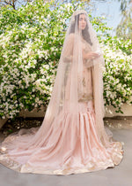 Nude Embellished Net & Korean Rawsilk Gharara (3-Piece) - Image 6