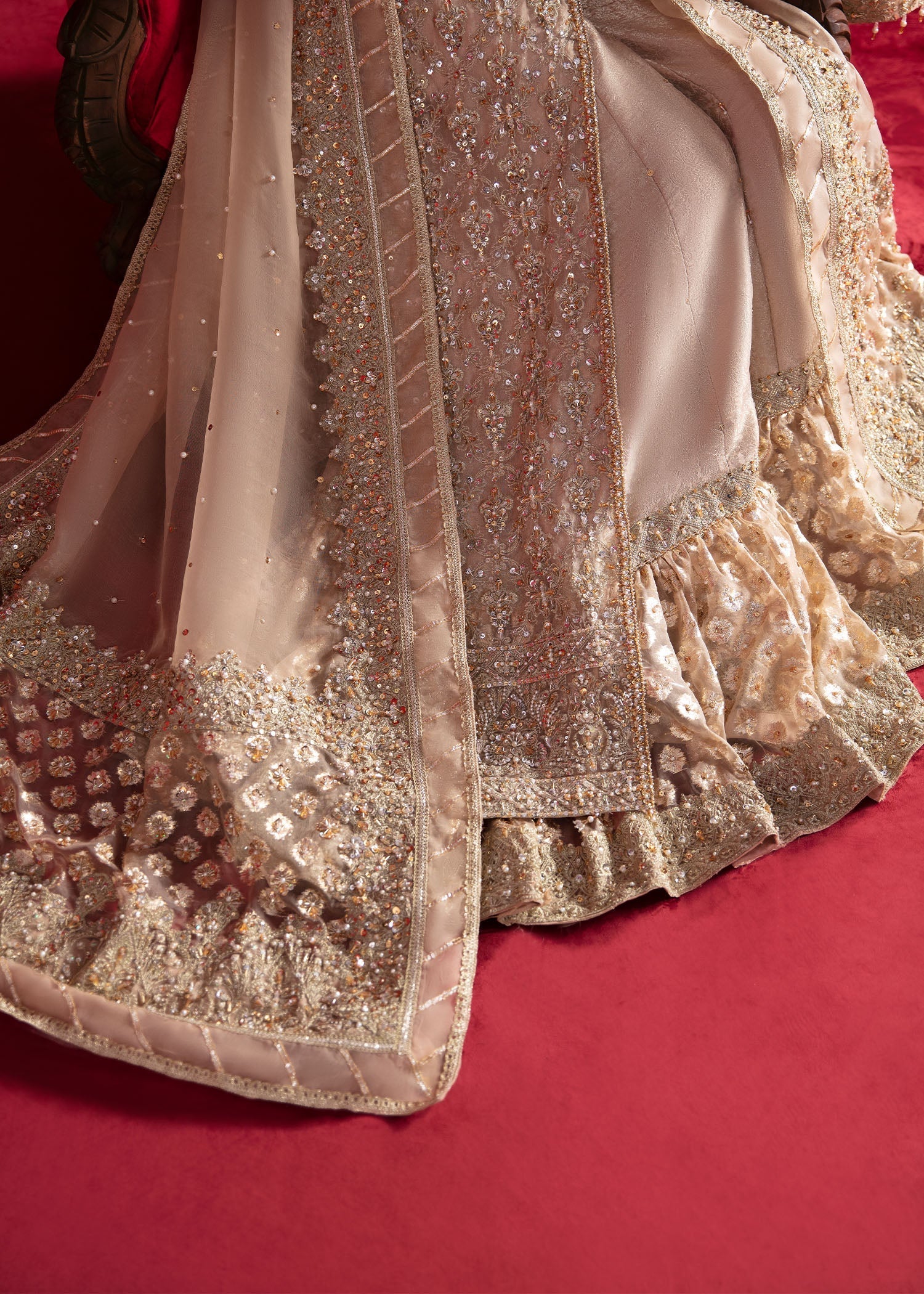 Indian Nude Embellished Organza Jamavar Gharara (3-Piece) - Image 7