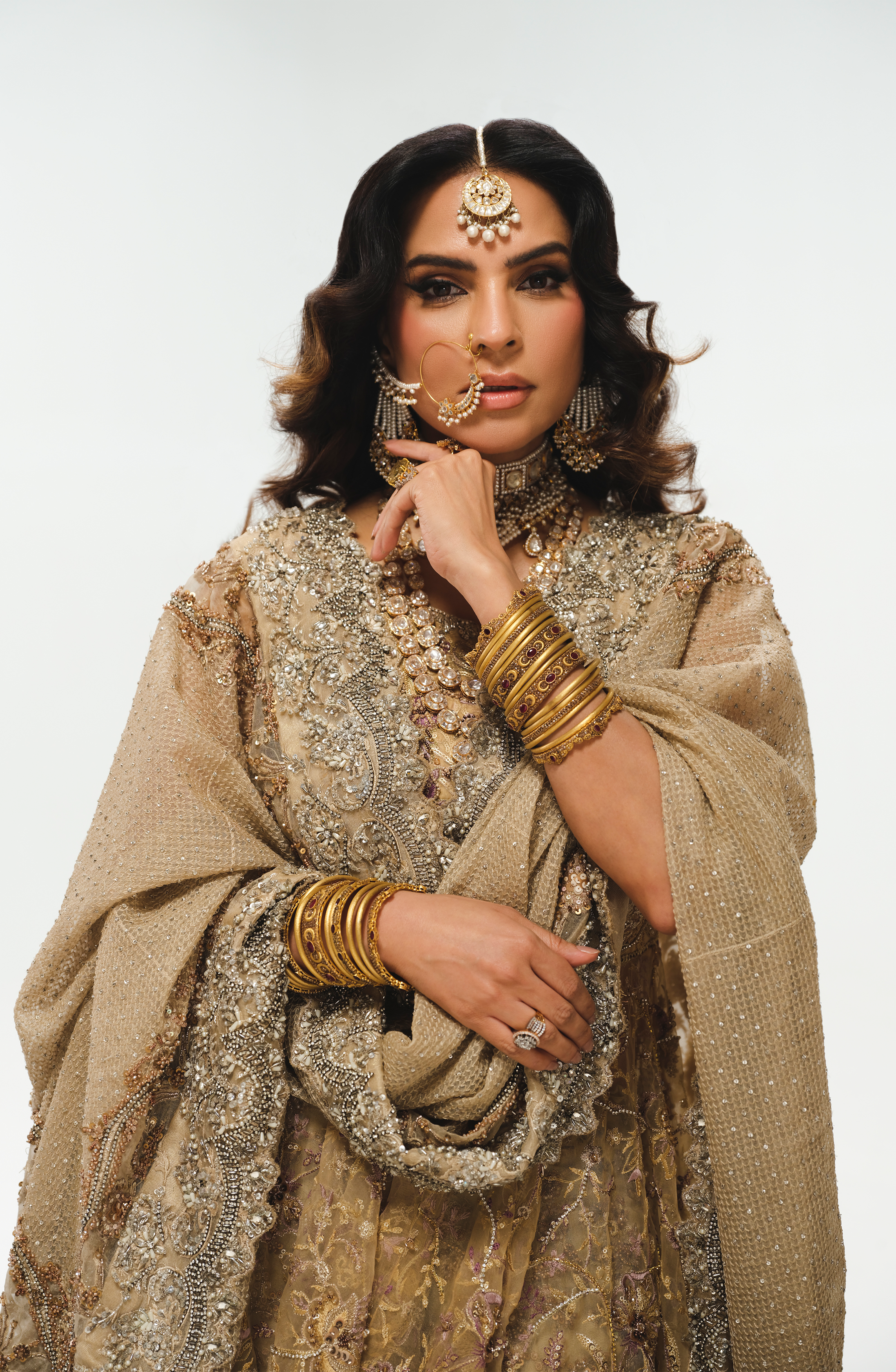 French Beige Embroidered Organza Farshi Gharara (3-Piece) - Image 5