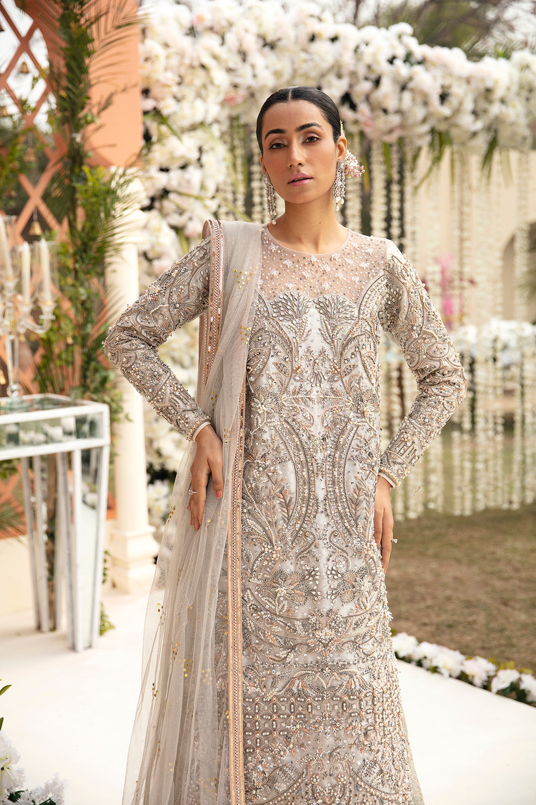 Beige Embellished Silk-Blend Gharara Set (3-Piece) - Image 2