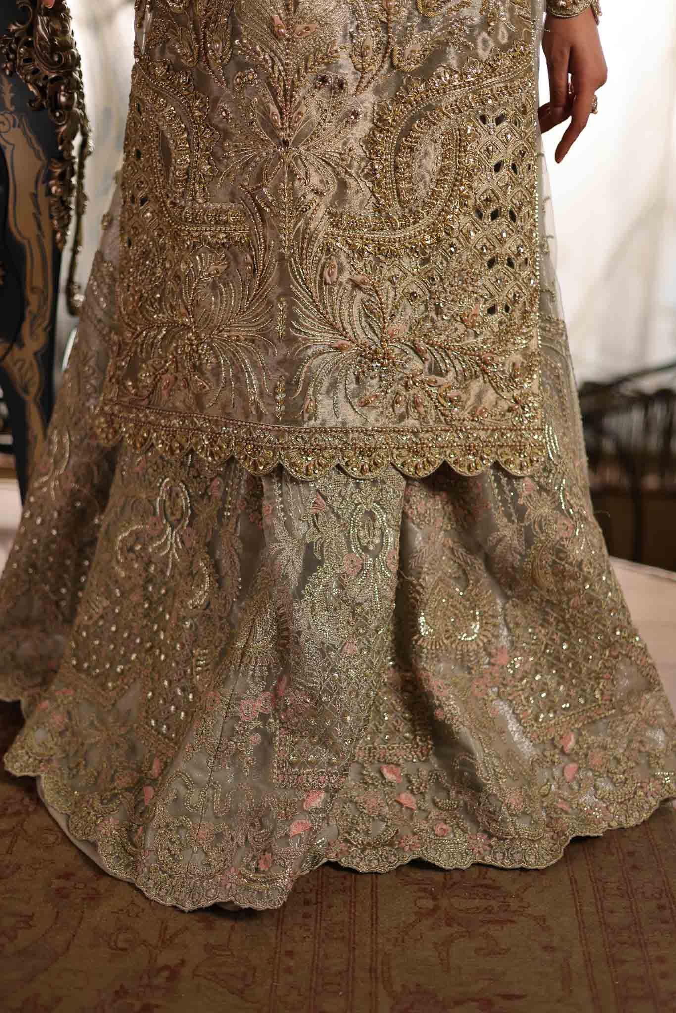 Soft Beige Embroidered Tissue Gharara (3-Piece) - Image 4