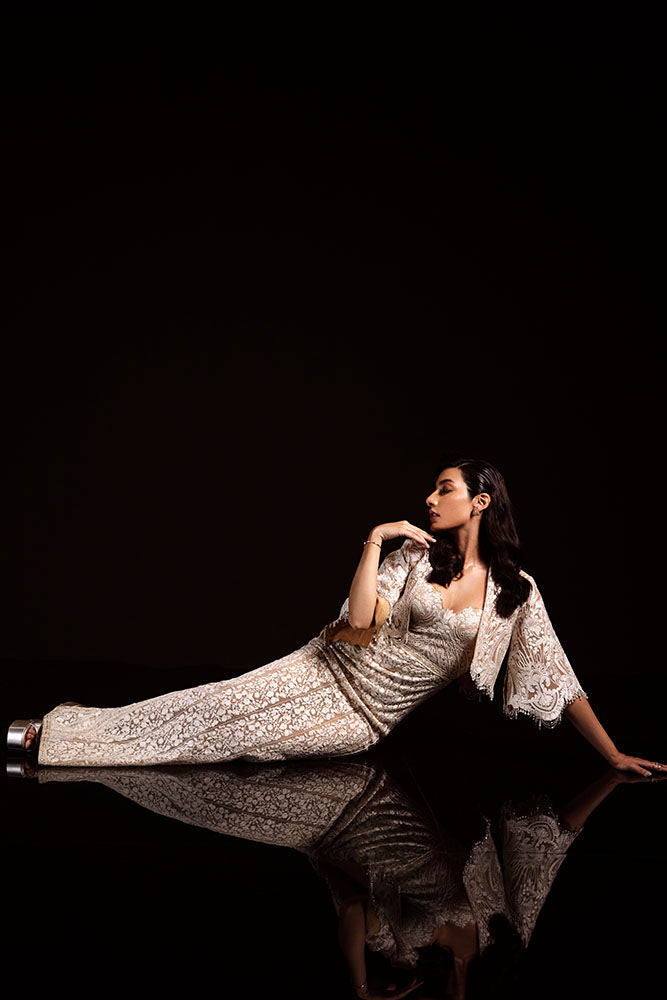 Beige Gold Embroidered Lace Corset Gown (2-Piece) - Image 6