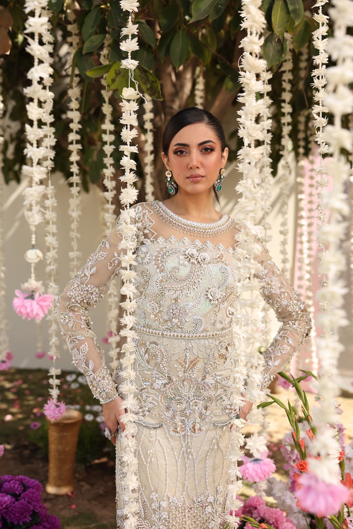 Pastel Beige Beaded Net Gown (2-Piece) - Image 10