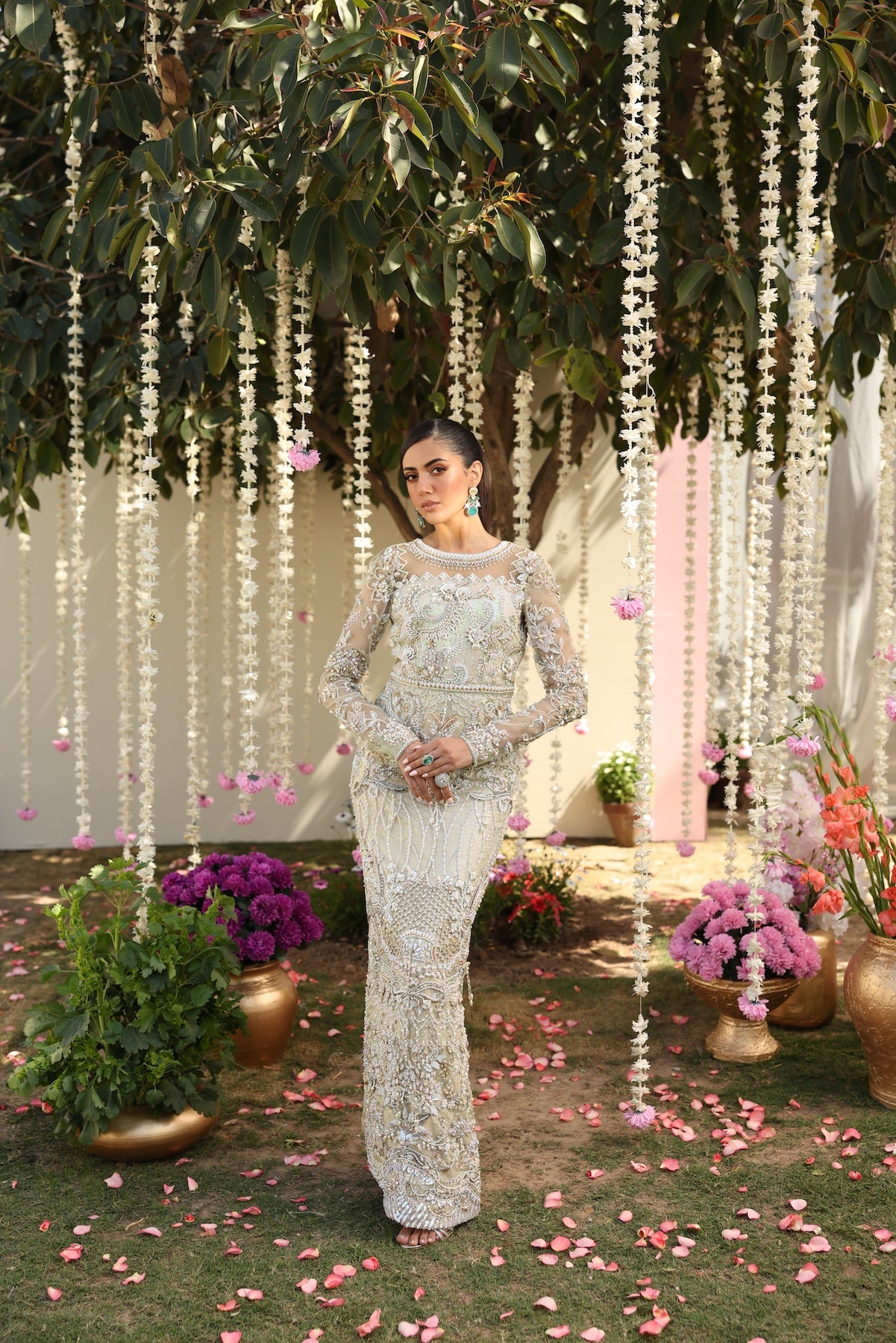Pastel Beige Beaded Net Gown (2-Piece) - Image 4