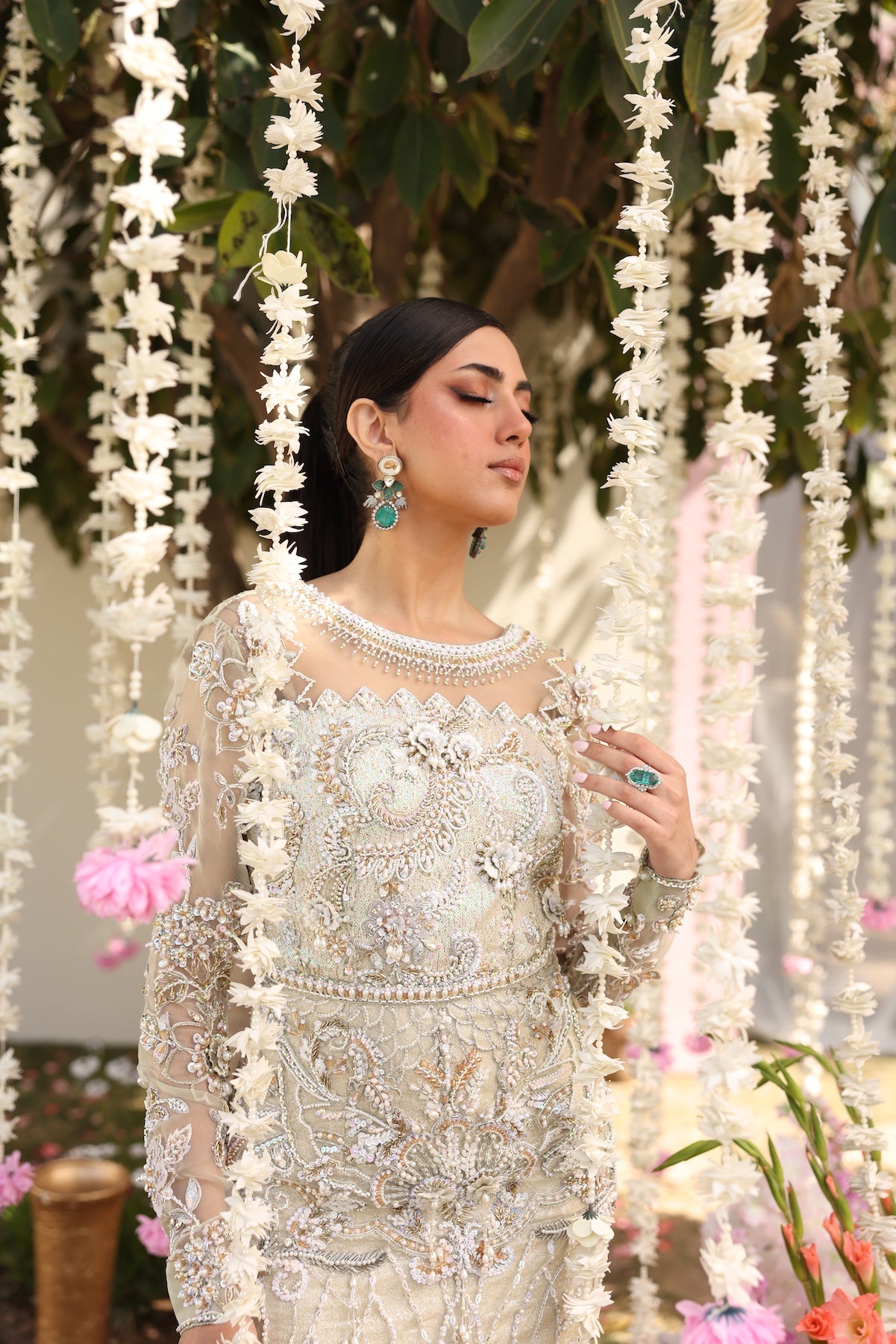 Pastel Beige Beaded Net Gown (2-Piece) - Image 7