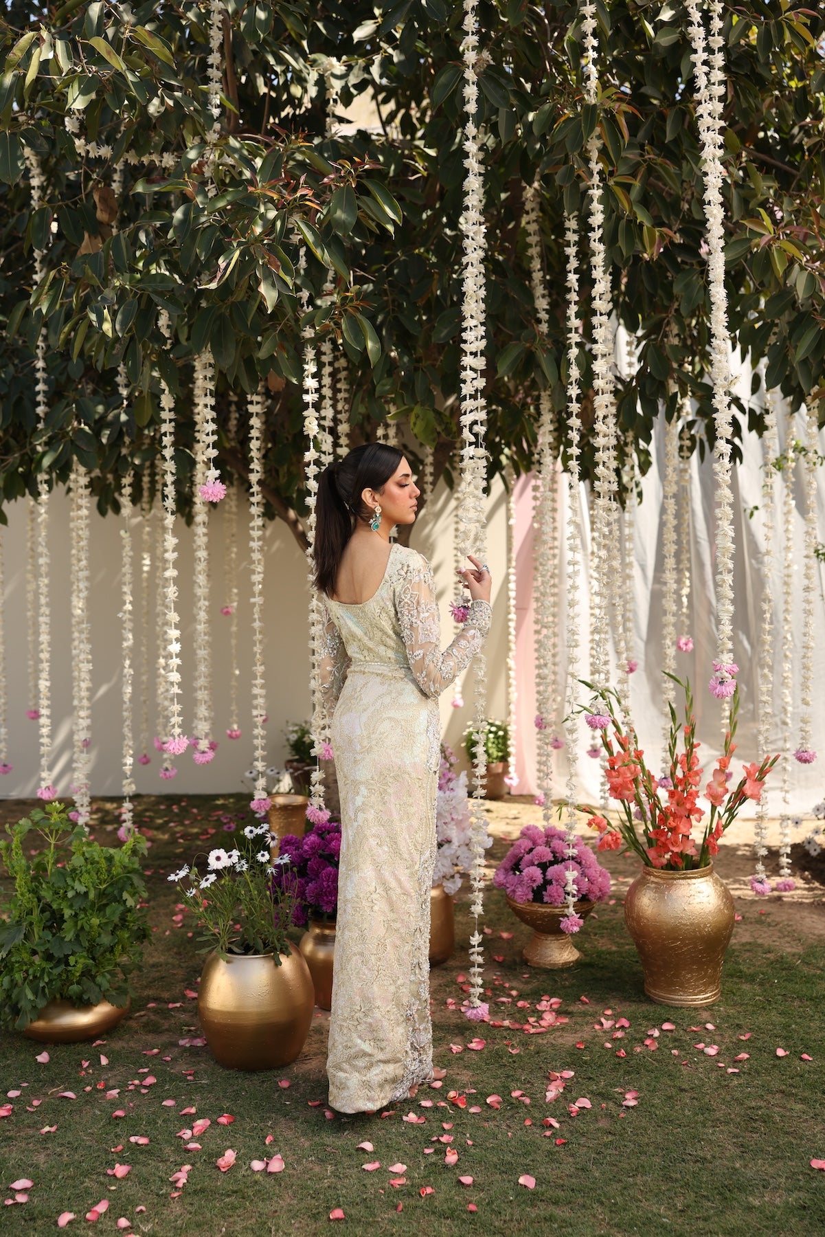 Pastel Beige Beaded Net Gown (2-Piece) - Image 9