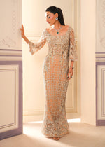 Beige Embroidered Net Straight-Cut Gown (3-Piece) - Image 4