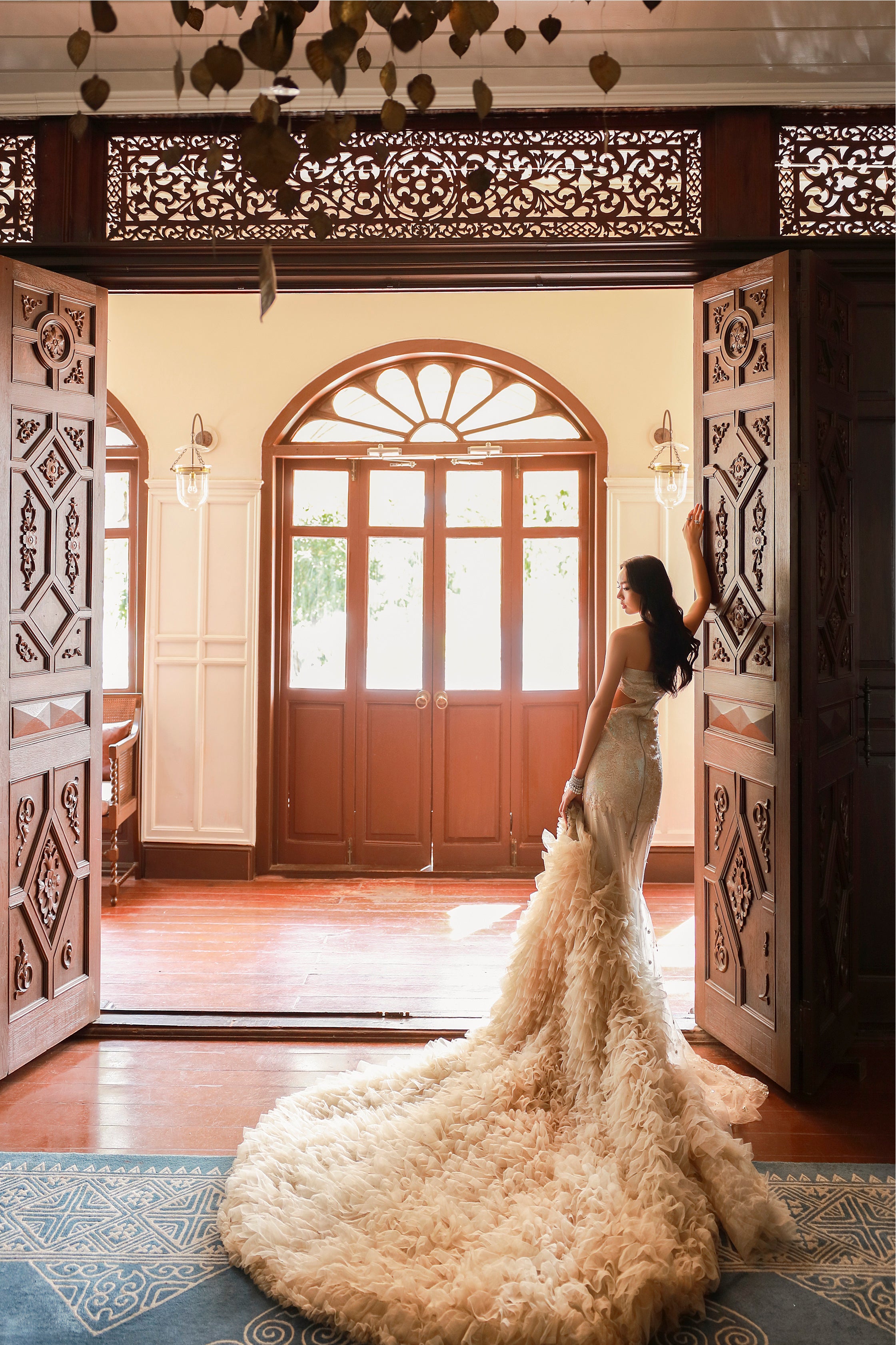 Beige Embroidered Net Halter Gown (1-Pc) - Image 8