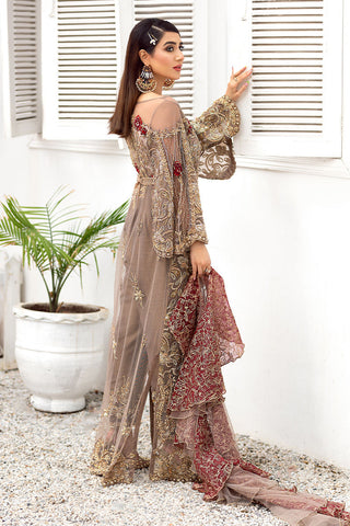 Pakistani Taupe Embroidered Net Gown (2-Piece) - Image 5