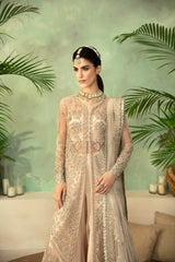 Pakistani Soft Beige Hand-Embellished Net & Organza Bridal Gown (2-Piece) - Image 2
