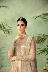Pakistani Soft Beige Hand-Embellished Net & Organza Bridal Gown (2-Piece) - Image 4