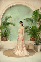 Pakistani Soft Beige Hand-Embellished Net & Organza Bridal Gown (2-Piece) - Image 5
