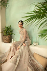 Pakistani Soft Beige Hand-Embellished Net & Organza Bridal Gown (2-Piece) - Image 9