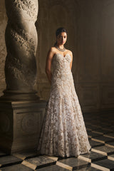 Indian Nude Thread & Pearl Embroidered Net Gown (1-Pc) - Image 2