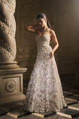 Indian Nude Thread & Pearl Embroidered Net Gown (1-Pc) - Image 3