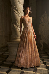 Indian Nude Sequin Embroidered Net Gown (1-Pc) - Image 2