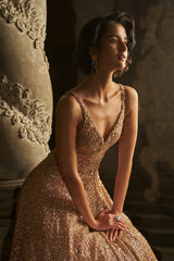 Indian Nude Sequin Embroidered Net Gown (1-Pc) - Image 3