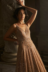 Indian Nude Sequin Embroidered Net Gown (1-Pc) - Image 4